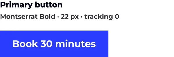 Montserrat Bold · 22 px · tracking 0 · Primary button · Book 30 minutes