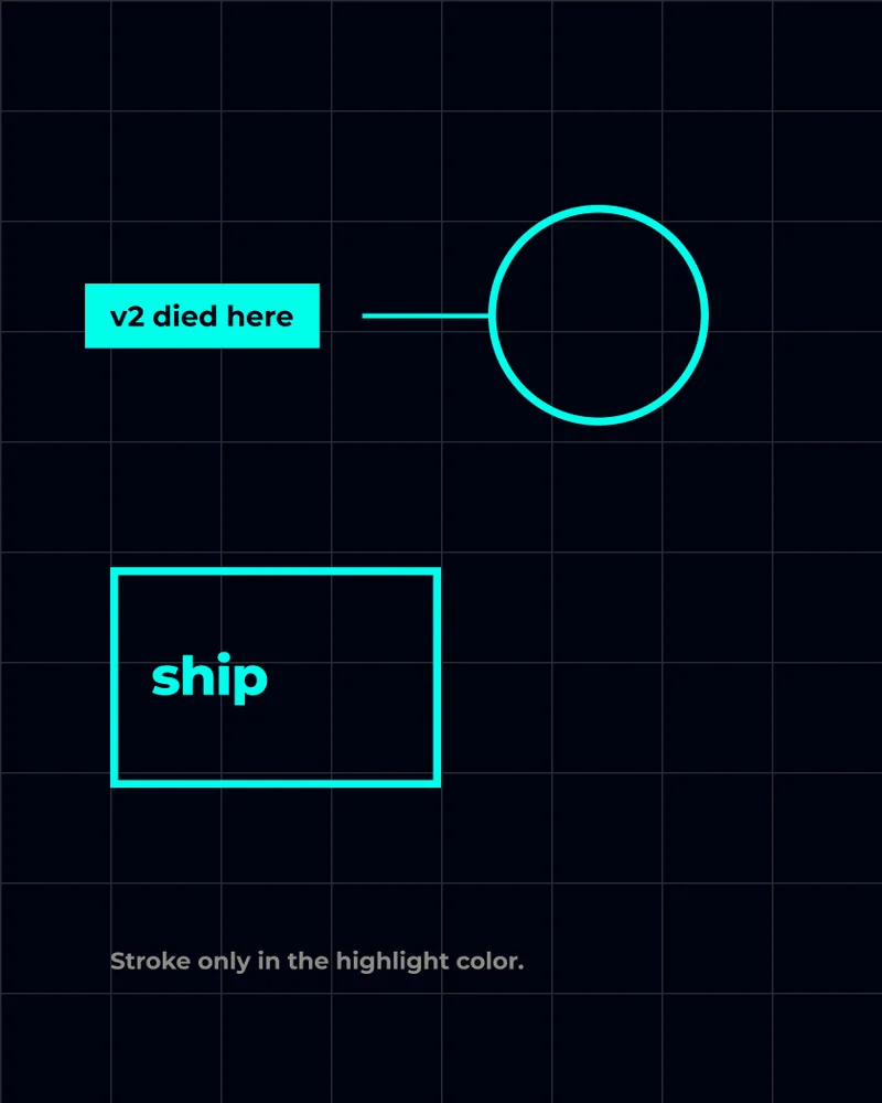 v2 died here · ship · Stroke only in the highlight color.